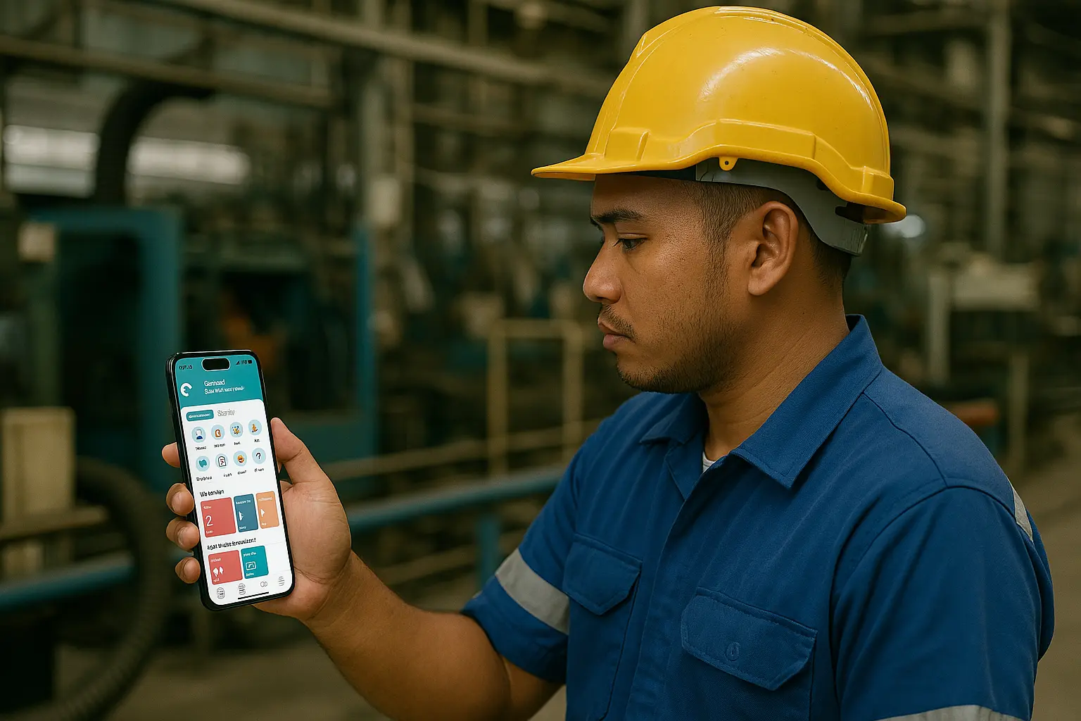 Engineer viewing Cerev CMMS software