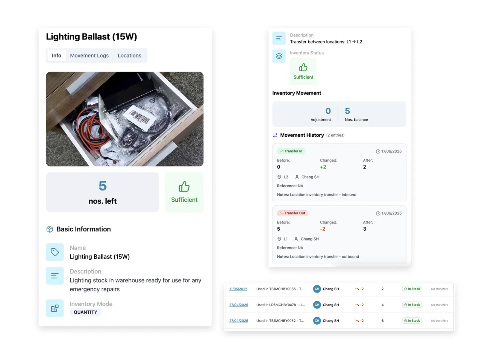 Redesigned inventory UI in Cerev CMMS