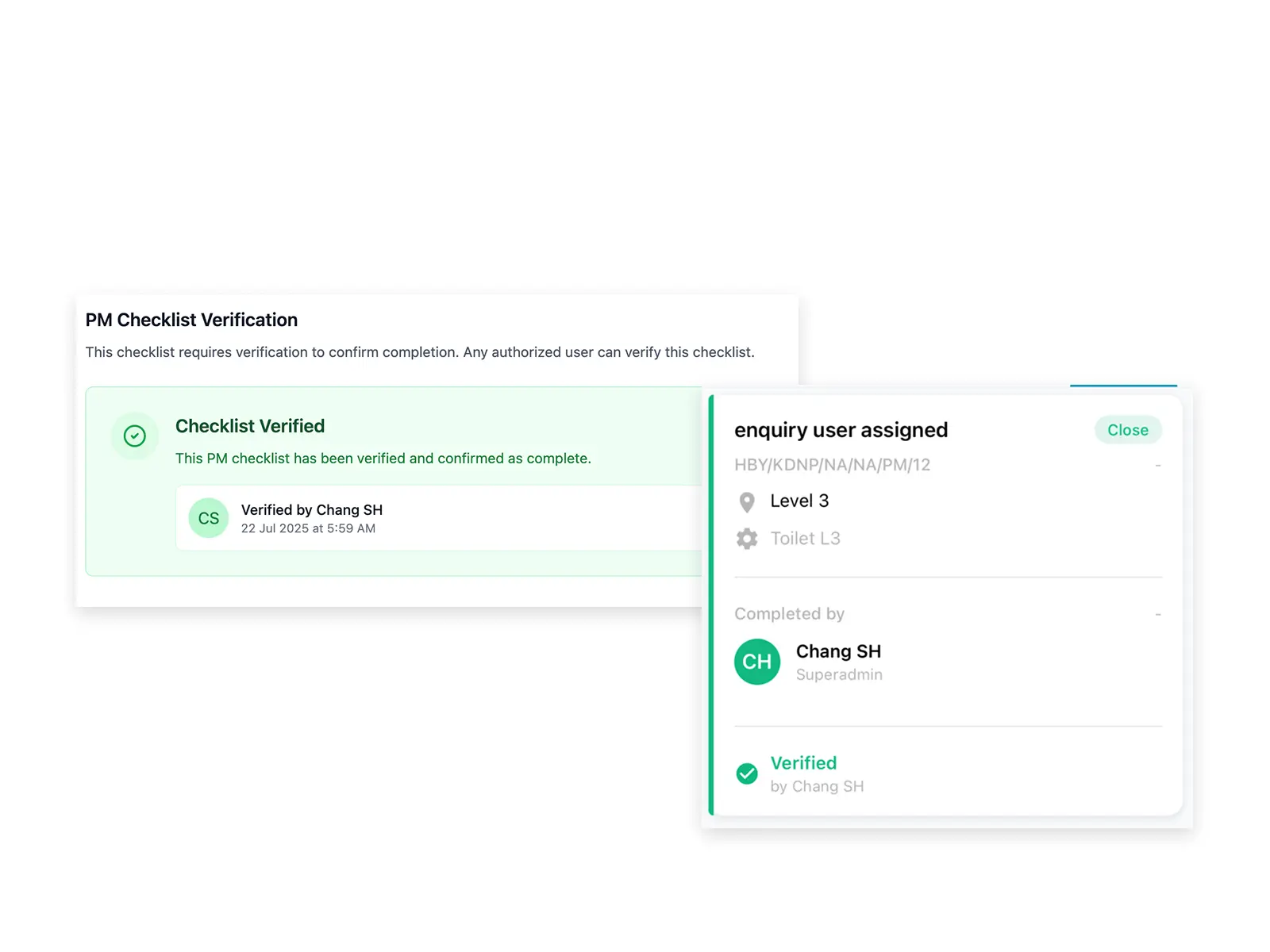 PM checklist verification screen