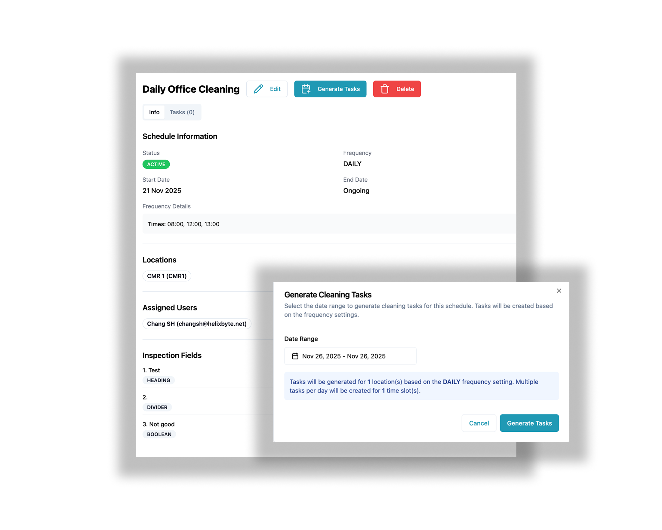Create schedule form screenshot