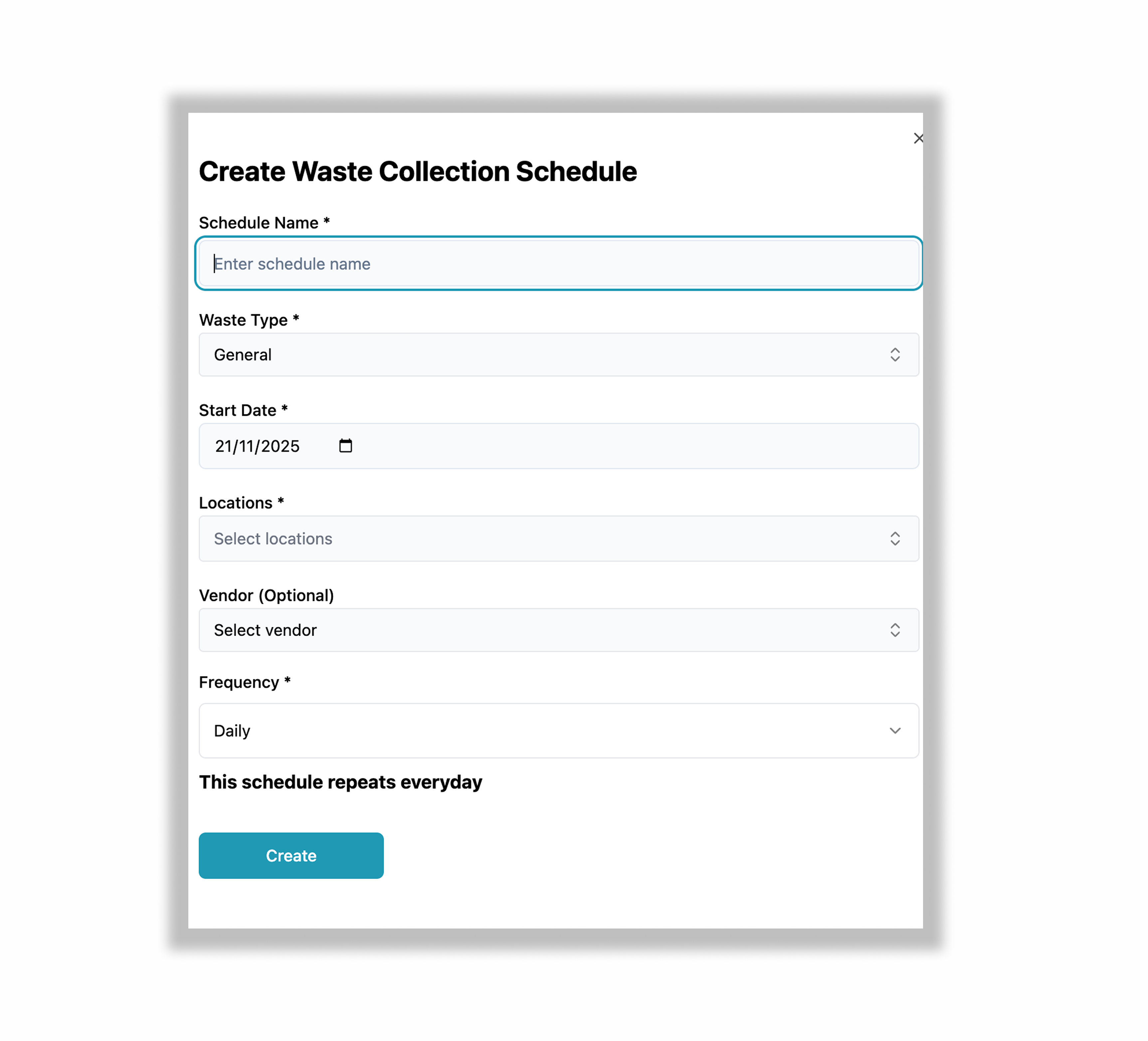 Waste management menu screenshot