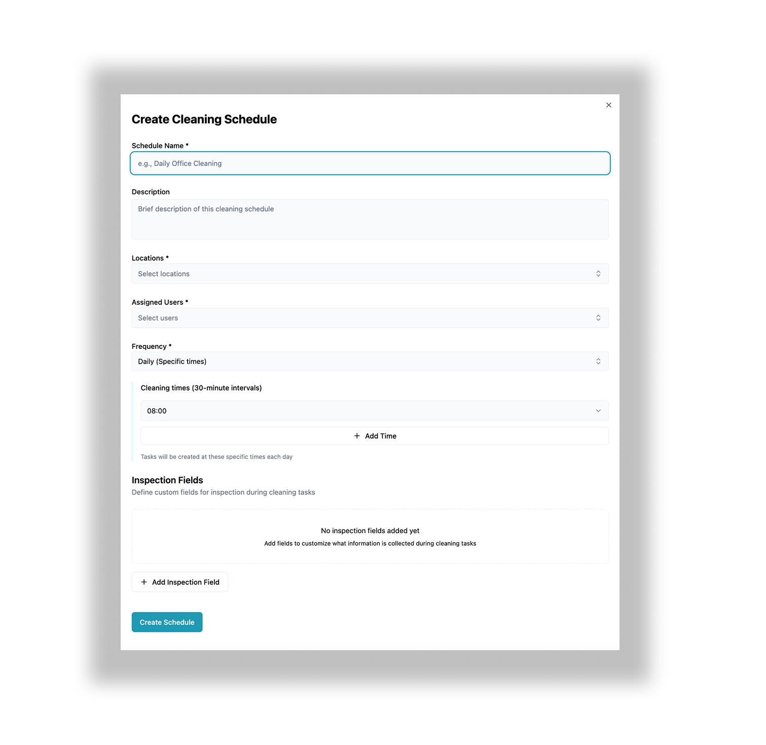 Schedules section screenshot